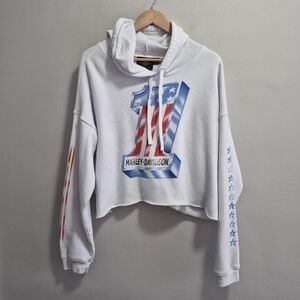 Harley Davidson Cropped Flag Bars and Stars Hoodie Size 2XL